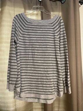 LOFT Gray and Light Gray Striped Cowl Neck Sweater